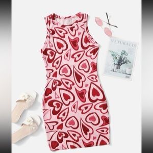 All over Heart Print Fitted Dress